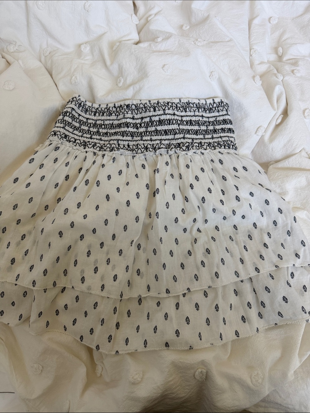 Abercrombie & Fitch White Tiered Skirt with Black Dot Print
